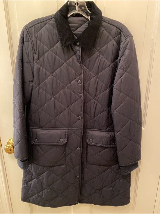 Barbour Jackets & Blazers - Barbour Quilted Navy Coat with Corduroy Collar • Size 10